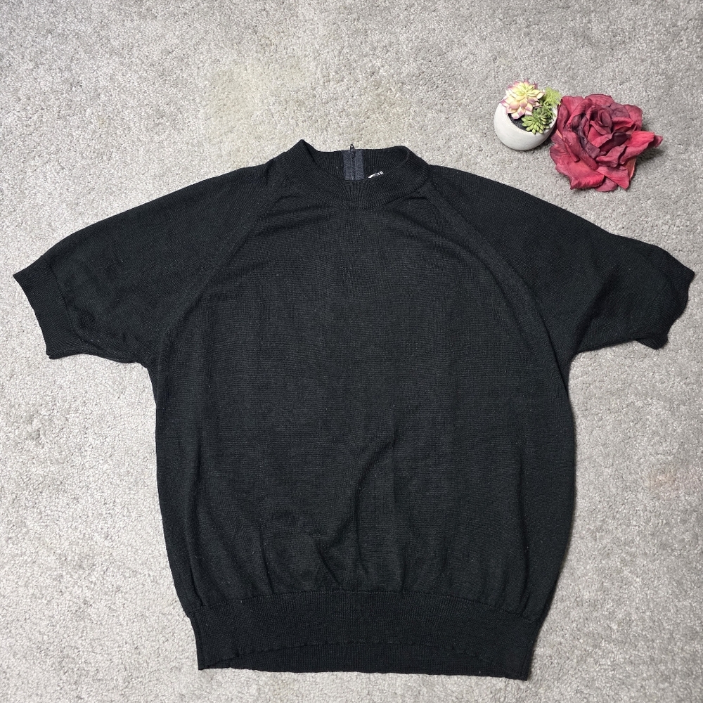 Vintage Black Short Sleeve Sweater by Duvet, Thin Material Size XL